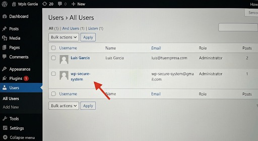 Administrador desconocido en panel de WordPress — señal de hackeo