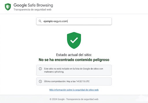 Informe de transparencia de Google Safe Browsing mostrando el estado de seguridad de una web — herramienta gratuita para comprobar si tu web es segura